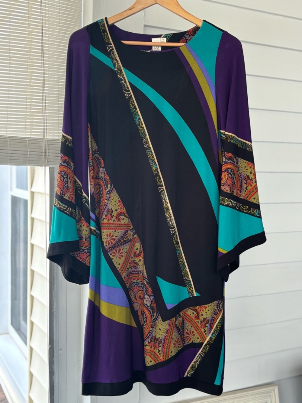 Abstract Paisley Print Tunic - Black, Teal & Purple
